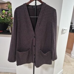 Theory Tweed Women's Cardigan Blazer- Black and Red Checkered Size M
